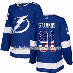 Miesten NHL Tampa Bay Lightning Pelipaita Steven Stamkos 91 Adidas 2017-2018 Blue USA Flag Fashion Authentic